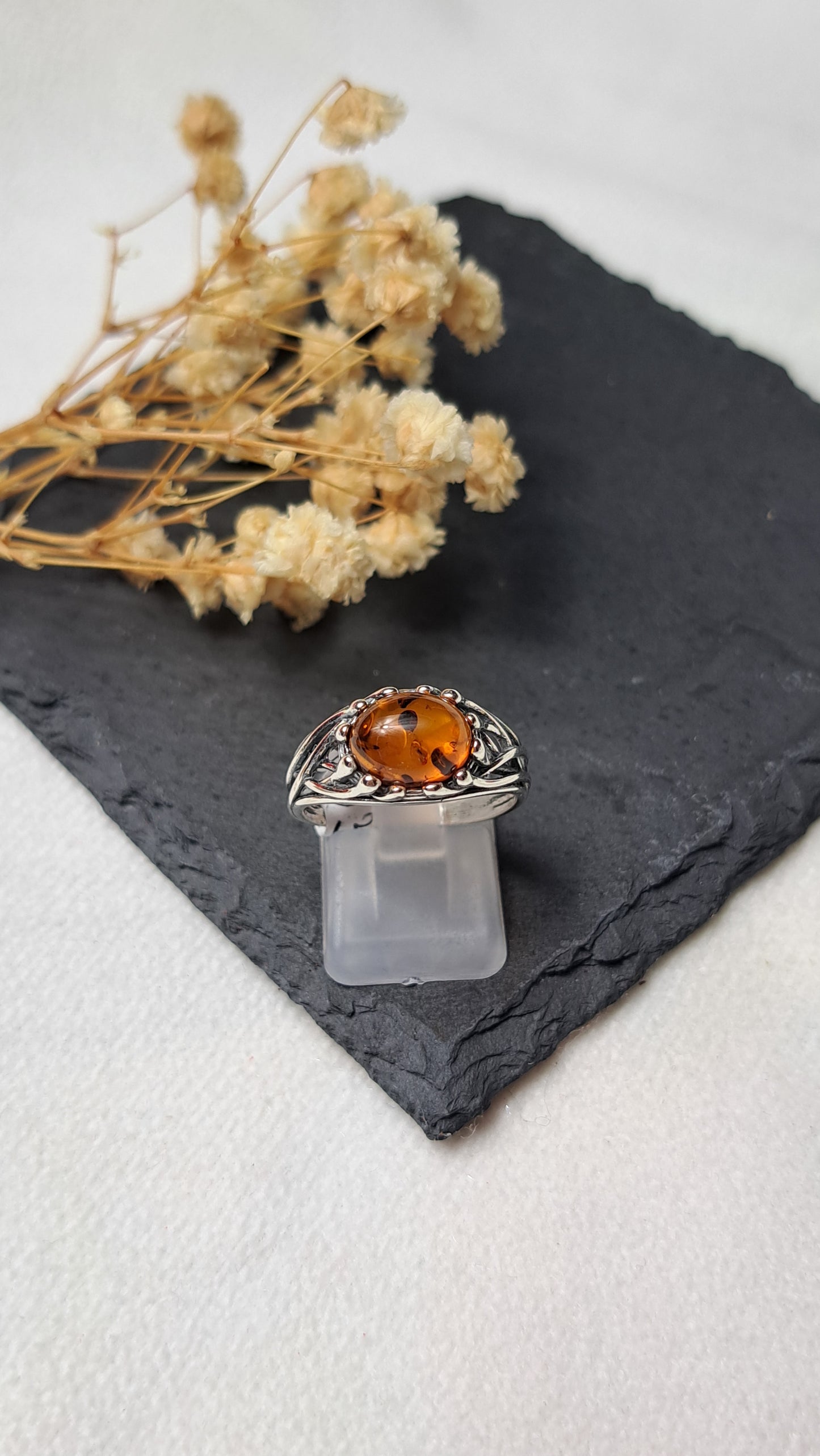 Baltic amber woven ring Sterling Silver Ring