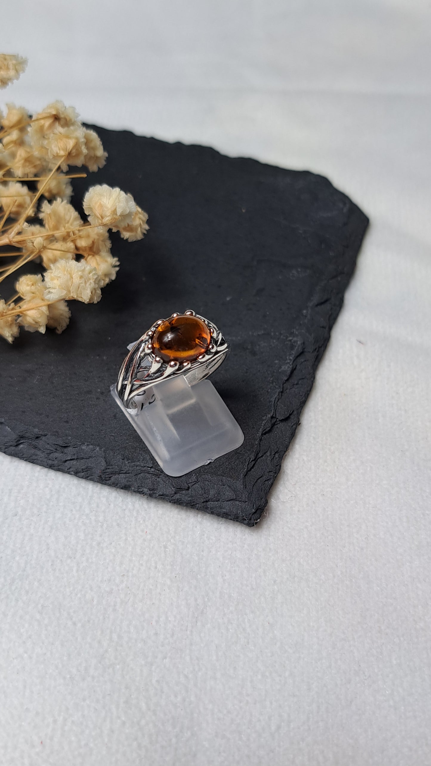 Baltic amber woven ring Sterling Silver Ring