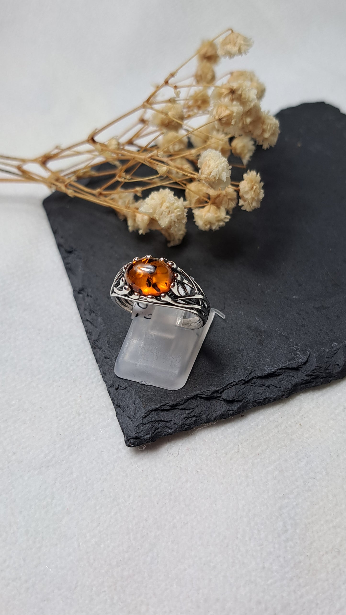 Baltic amber woven ring Sterling Silver Ring