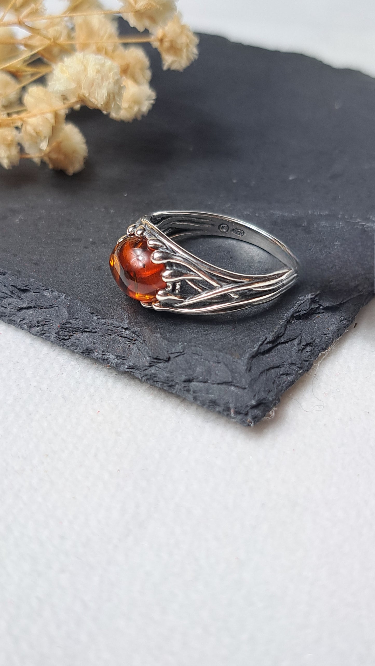 Baltic amber woven ring Sterling Silver Ring