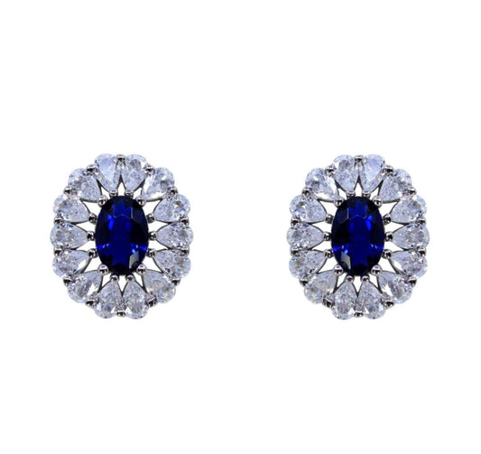 Silver Clear & Sapphire CZ Stud Earrings