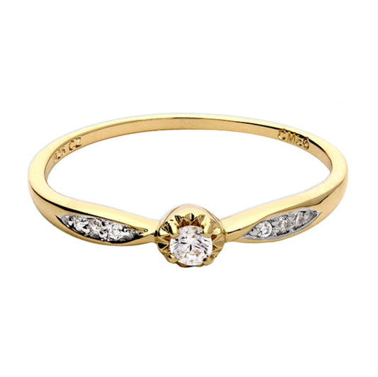 Yellow gold plated petite promise ring white cubic zirconia channel-set shoulders