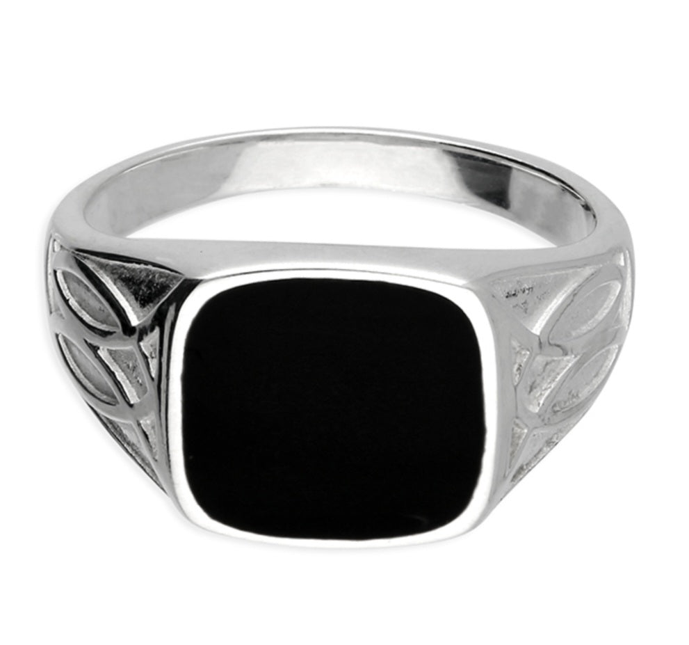 Black enamel men's fancy-shoulder signet