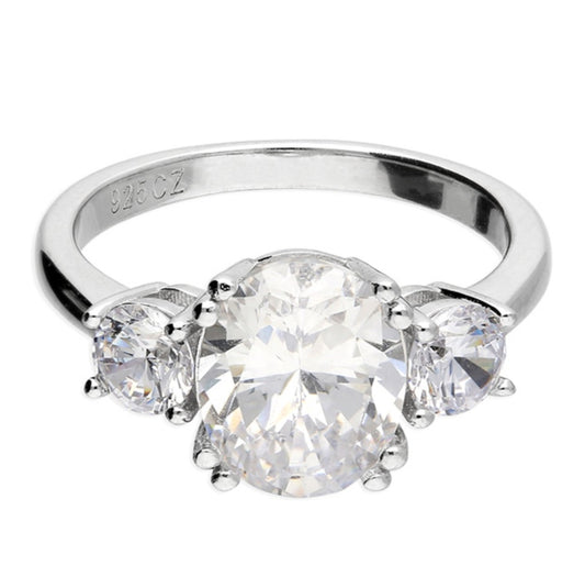 Cubic zirconia three-stone with centre oval and outer rounds