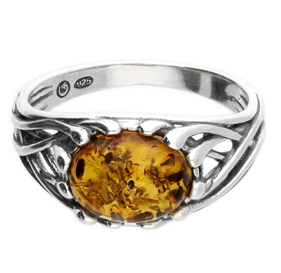 Baltic amber woven ring Sterling Silver Ring