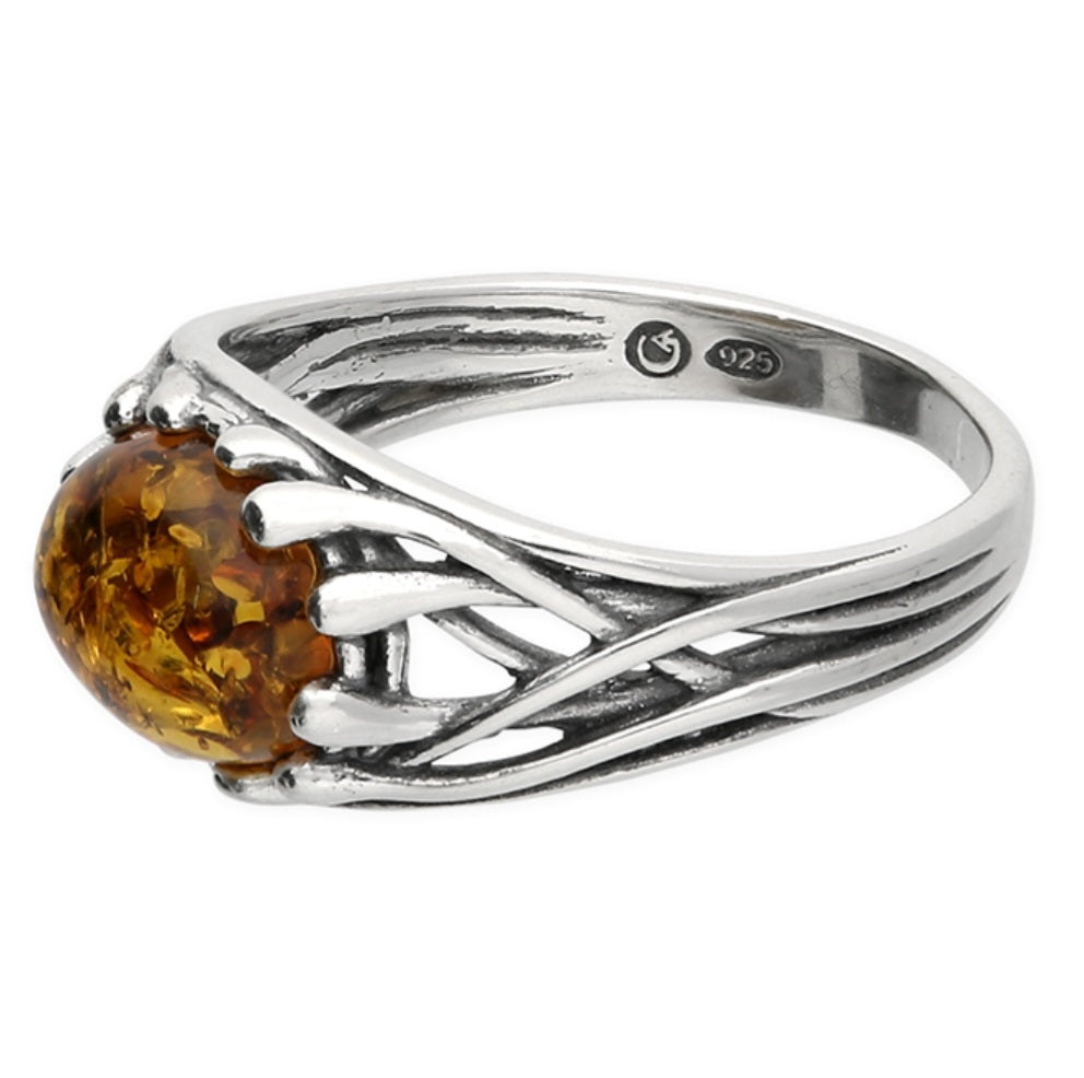 Baltic amber woven ring Sterling Silver Ring