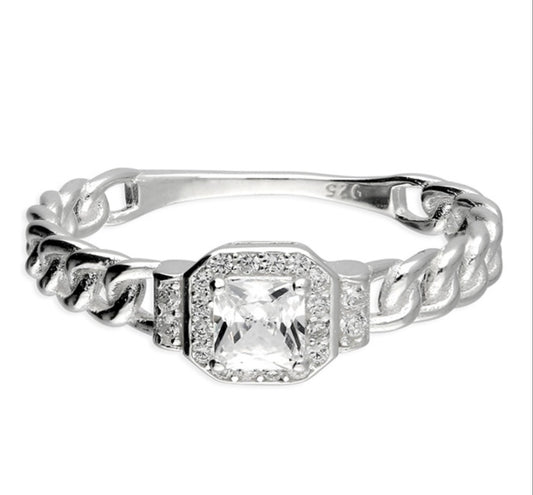 Cubic zirconia square halo band ring